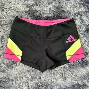 Adidas Women's Climalite Black Shorts with Pink and Yellow Accents